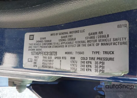 2012 GMC Canyon Sle2 из США, поврежденный, VIN 1GTH6PFEXC8138728